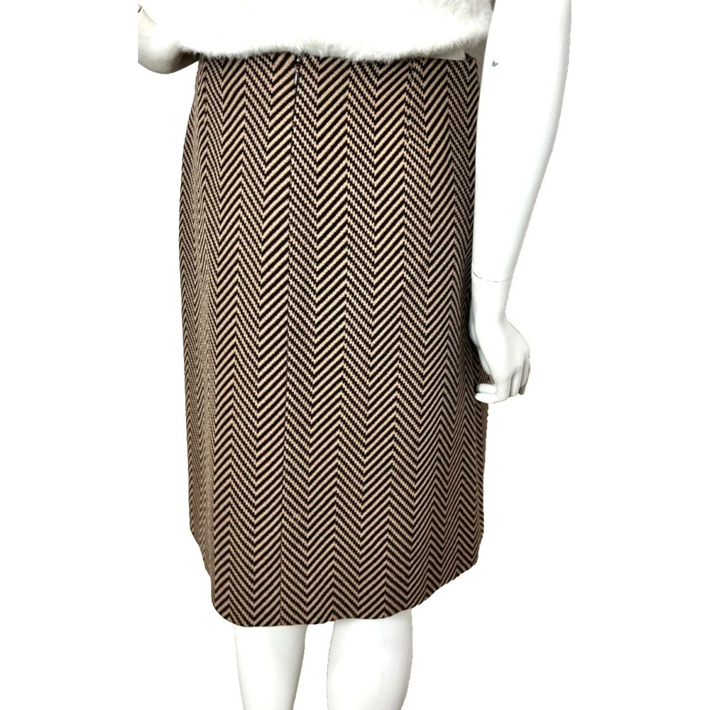 CELINE Paris Wool Skirt & Scarf Size 42 10 Herringbone Brown Made in France VGUC - Picture 10 of 15